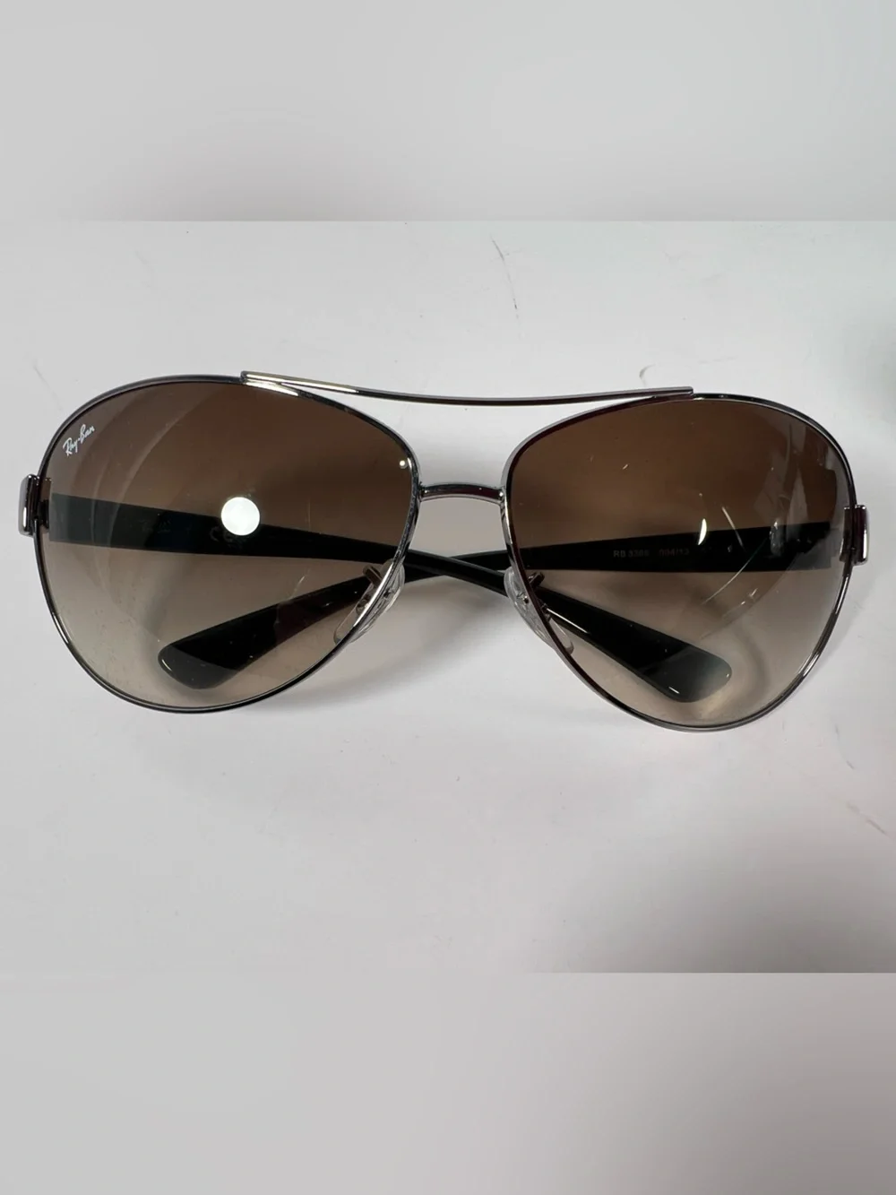 5101: Ray-Ban RB3386 Aviator Brown Gradient Sunglasses Silver + Case